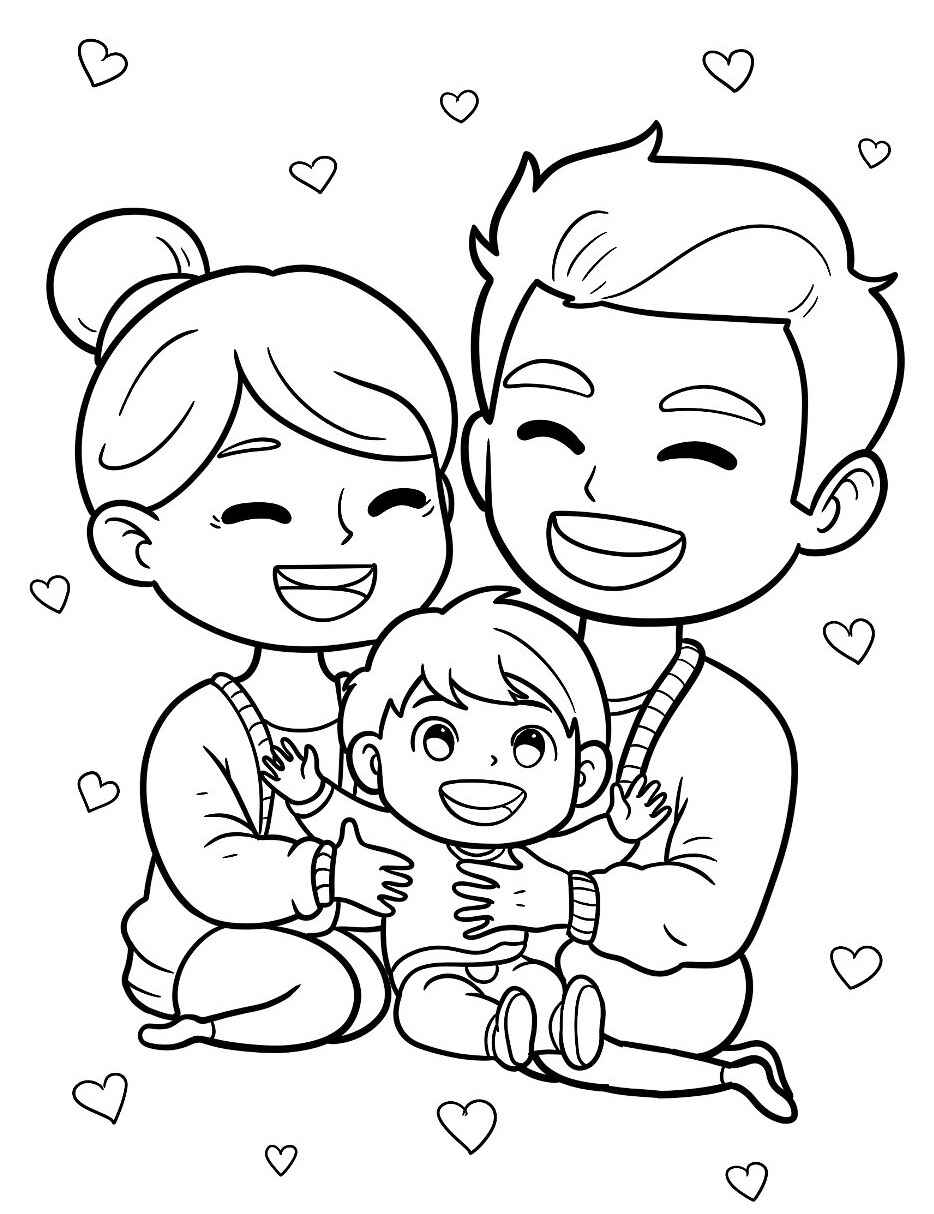 Desenho de Família Fofa para colorir