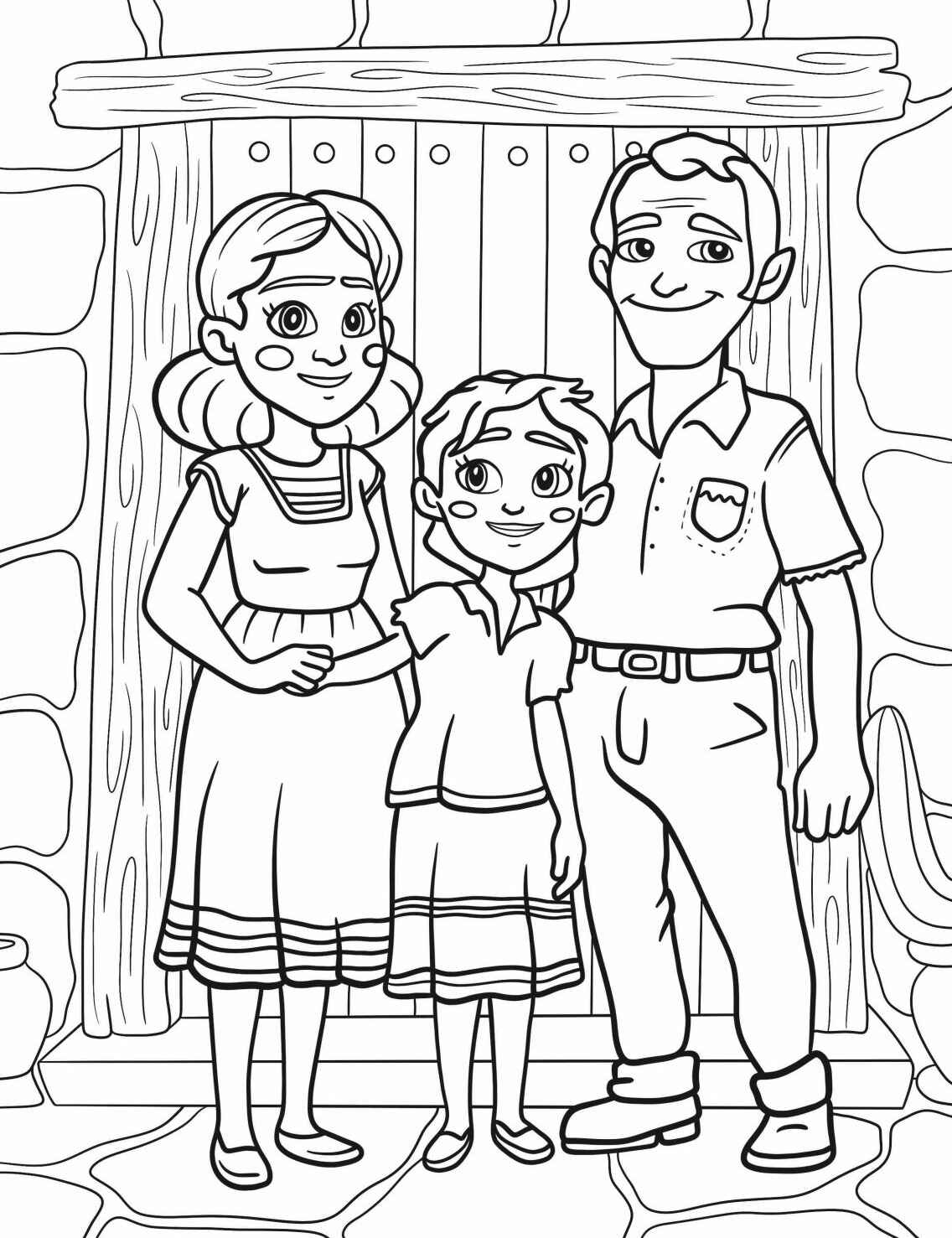 Desenho de Família em Frente a Casa para colorir