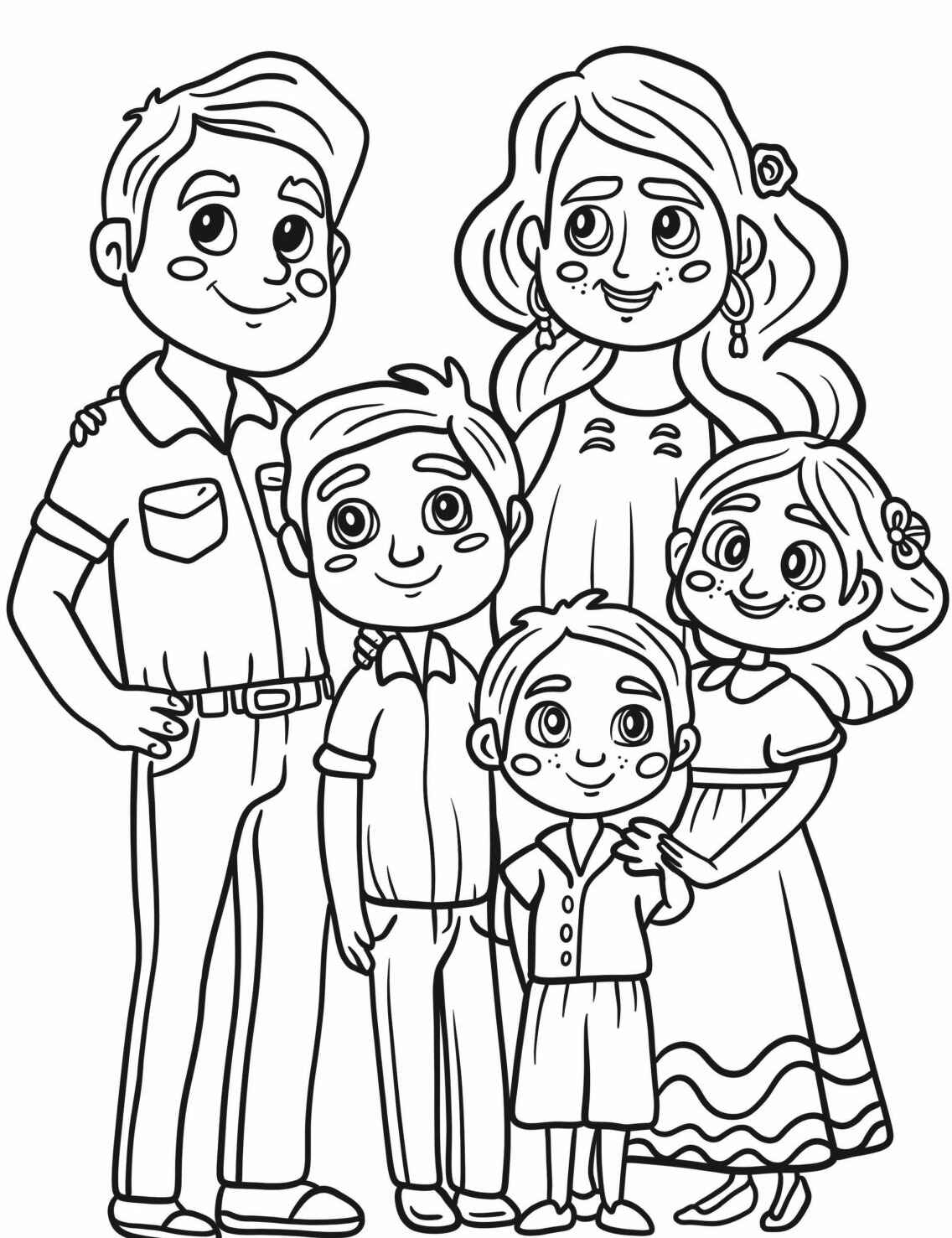 Desenho de Família com Pais e Crianças para colorir