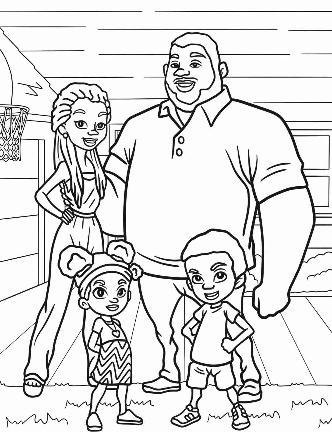 Desenho de Família fofinha a lápis para colorir