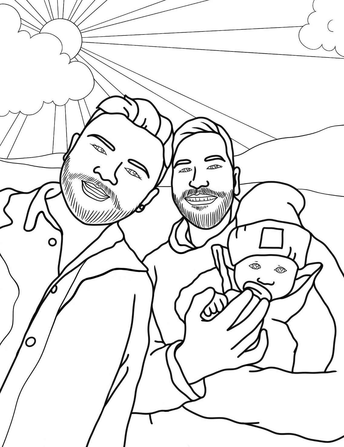 Desenho de Família em um Dia ensolarado para colorir