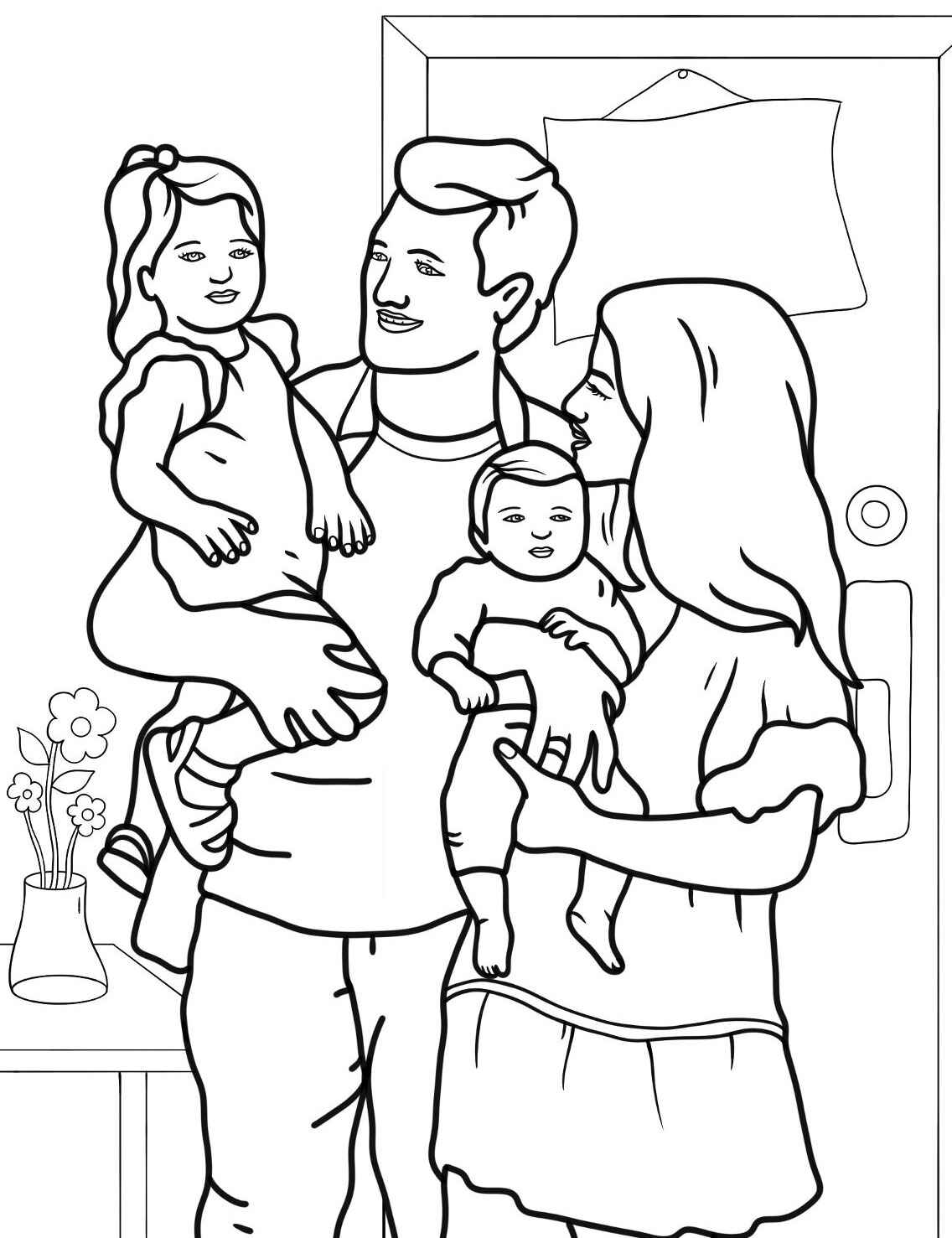 Desenho de Família com Crianças para colorir