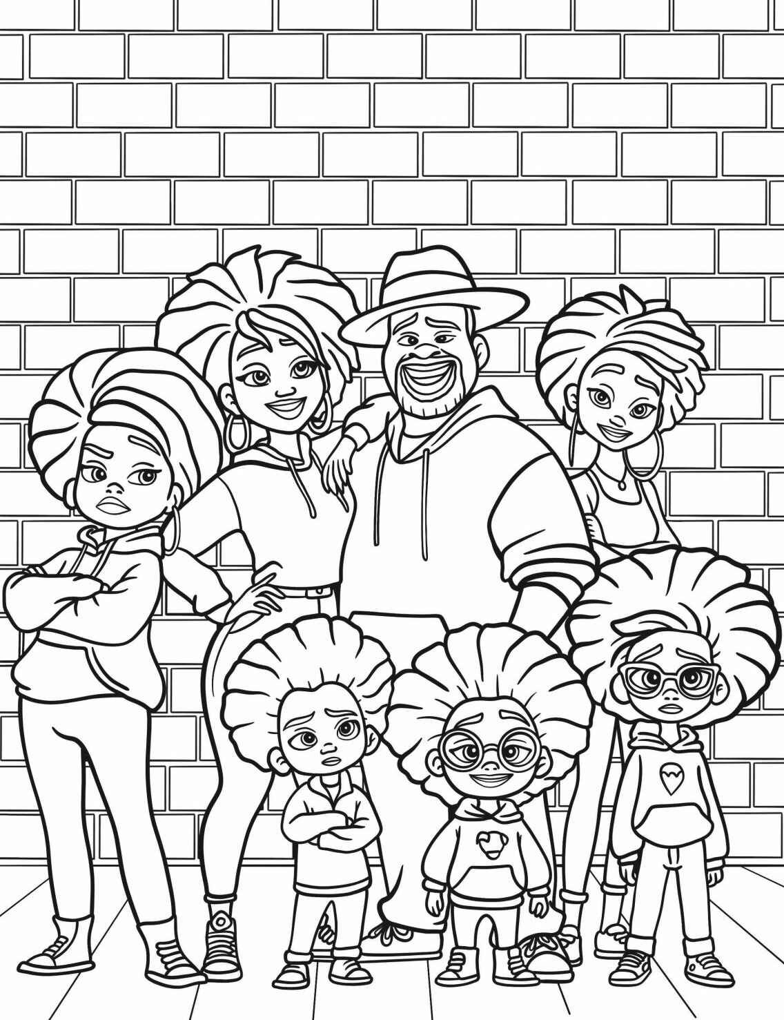 Desenho de Família com penteados fofos para colorir