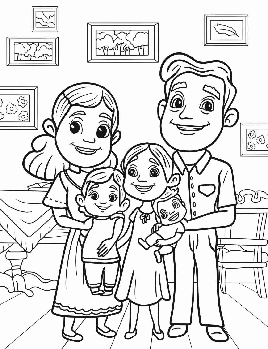 Desenho de Família em Casa para colorir