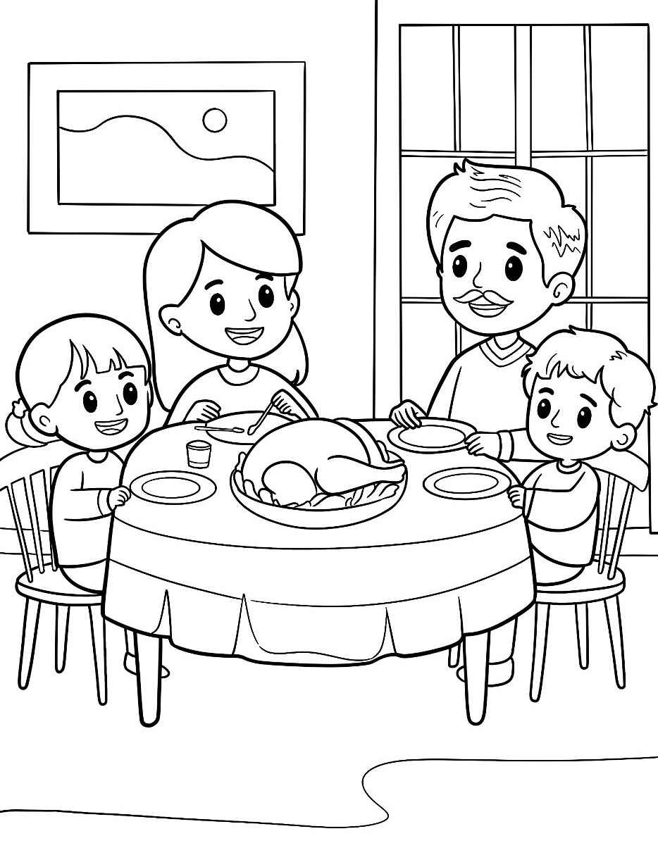 Desenho de Família na Mesa para colorir