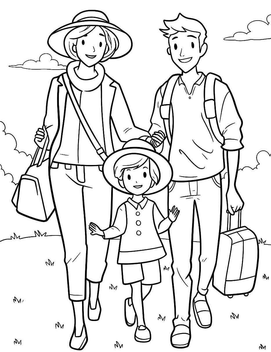 Desenho de Família passeando no Parque para colorir