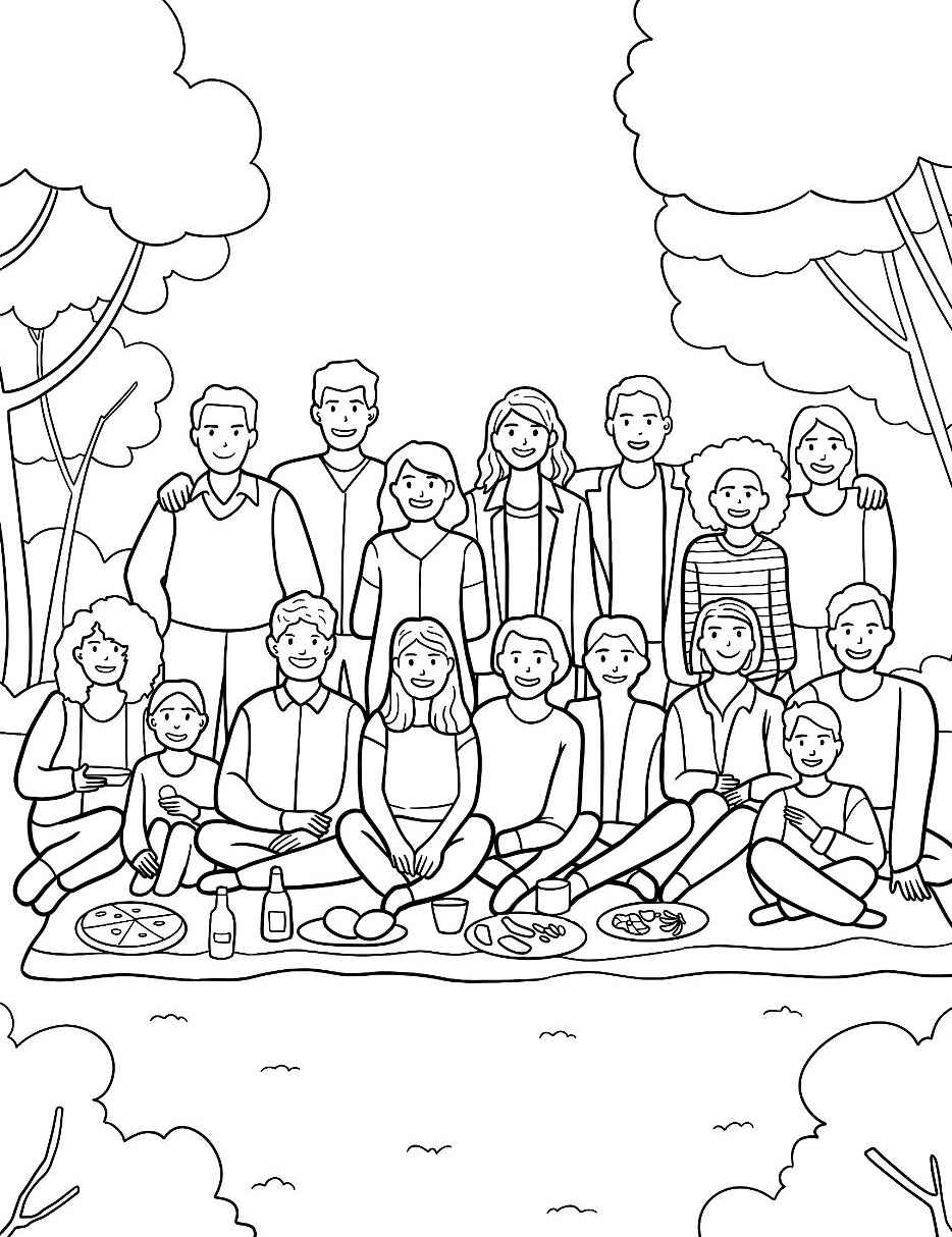 Desenho de Família em um piquenique para colorir