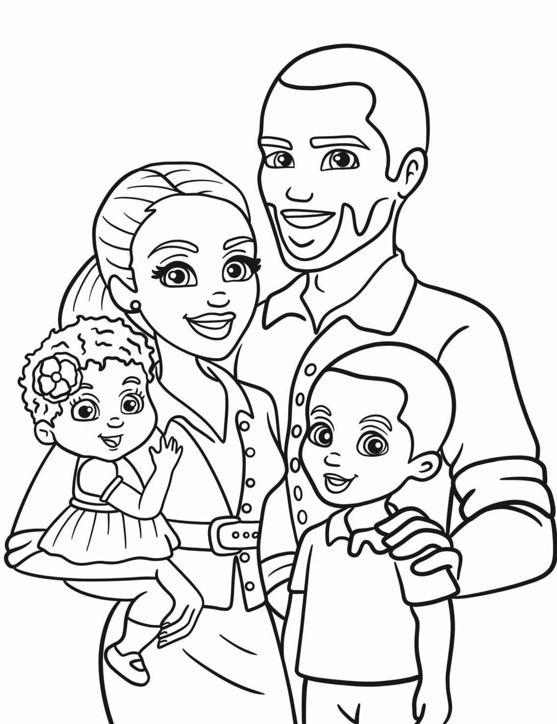 Desenho de Família com pai mãe e filhos para colorir