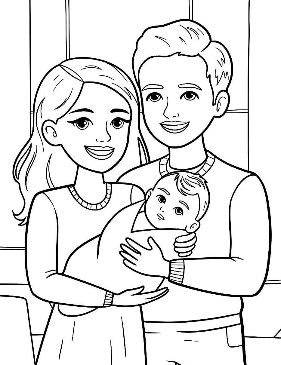 Desenho de Família com Bebê para colorir