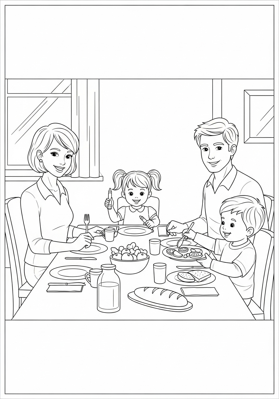 Desenho de Família na Mesa para colorir