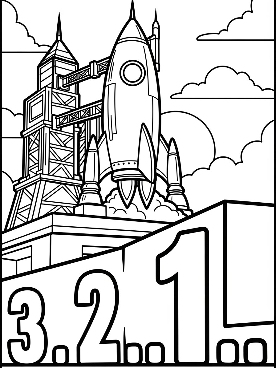 Desenho de Foguete em lançamento para colorir