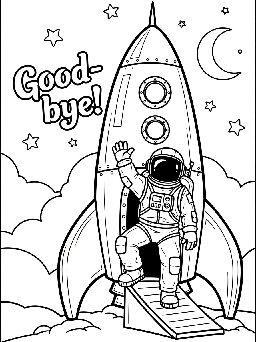 Desenho de Foguete com astronauta saindo para colorir