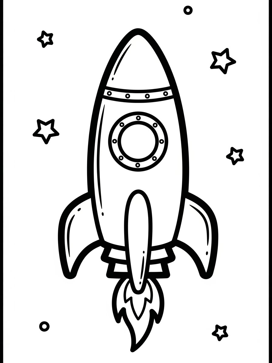 Desenho de Foguete simples com estrelas para colorir