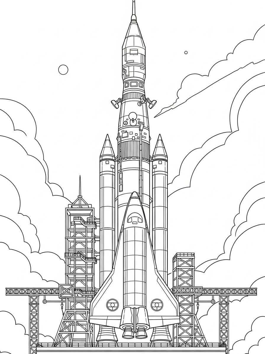 Desenho de Foguete em uma plataforma para colorir