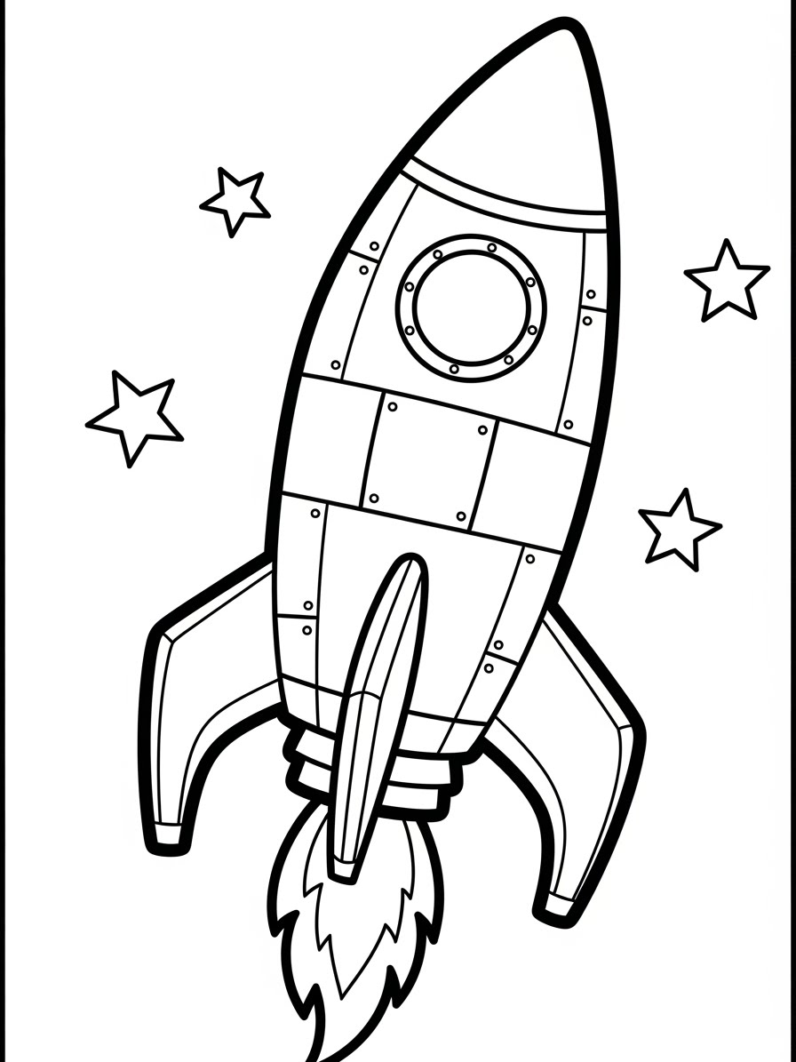 Desenho de Foguete com estrelas para colorir