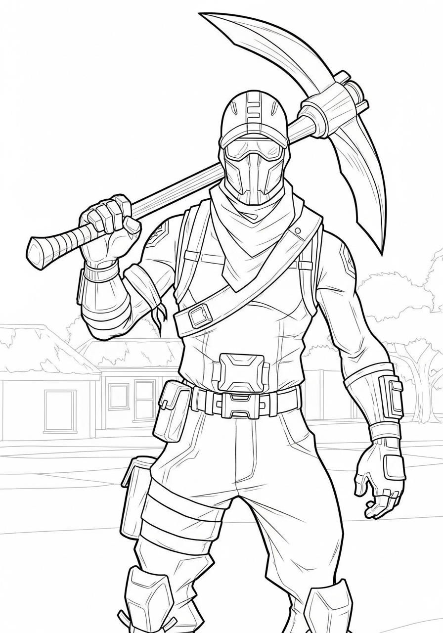 Desenho Fortnite personagem vestido com picareta para colorir