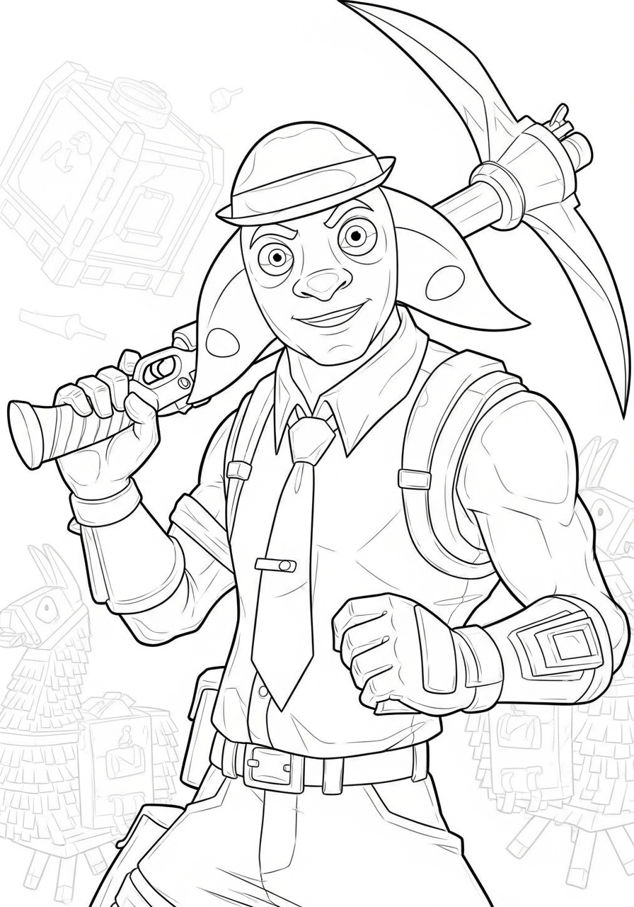 Desenho Fortnite de personagem com picareta para imprimir e colorir