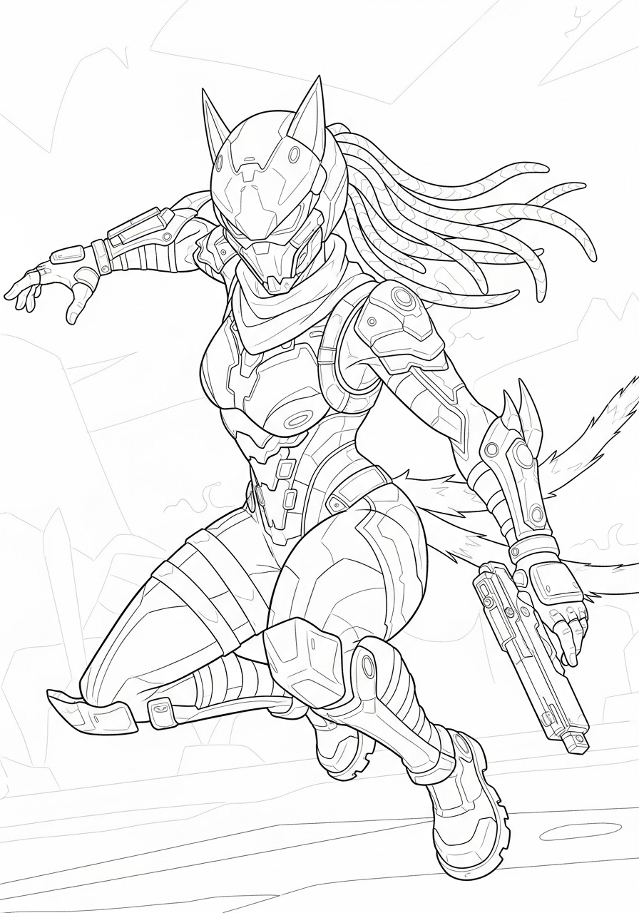 Desenho Fortnite de personagem felina para imprimir e colorir