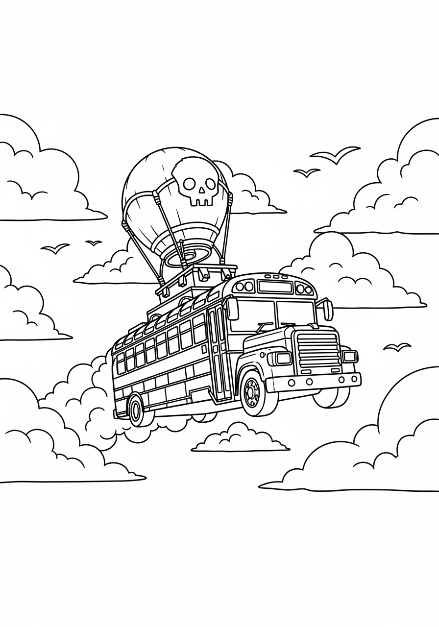 Desenho Fortnite Ônibus de Batalha com Balão para colorir
