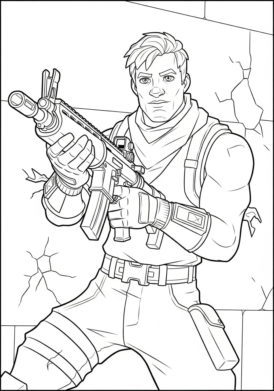 Desenho Fortnite de Personagem com Fuzil para imprimir e colorir