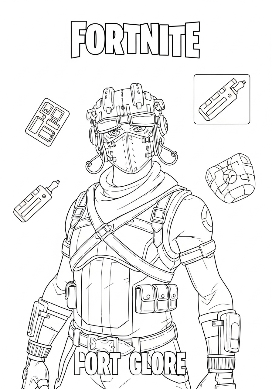 Desenho Fortnite de Personagem com Equipamentos para colorir