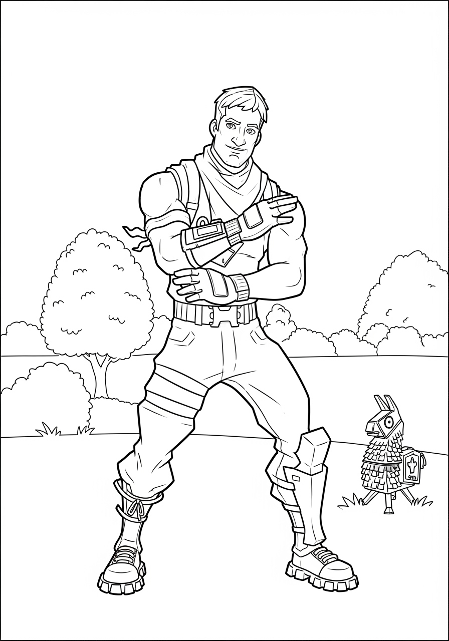 Desenho Fortnite de personagem segurando braço para colorir