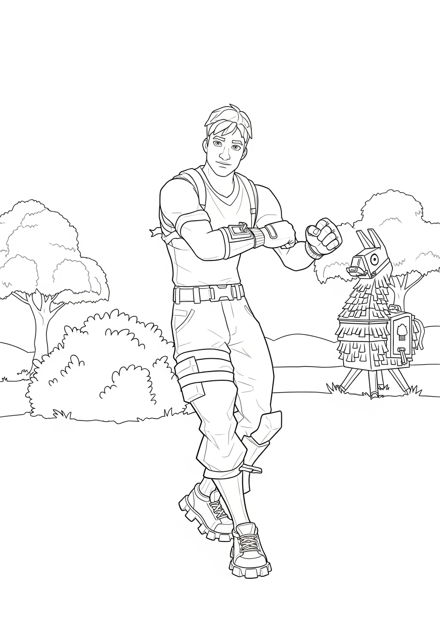 Desenho Fortnite de personagem em ação para imprimir e colorir