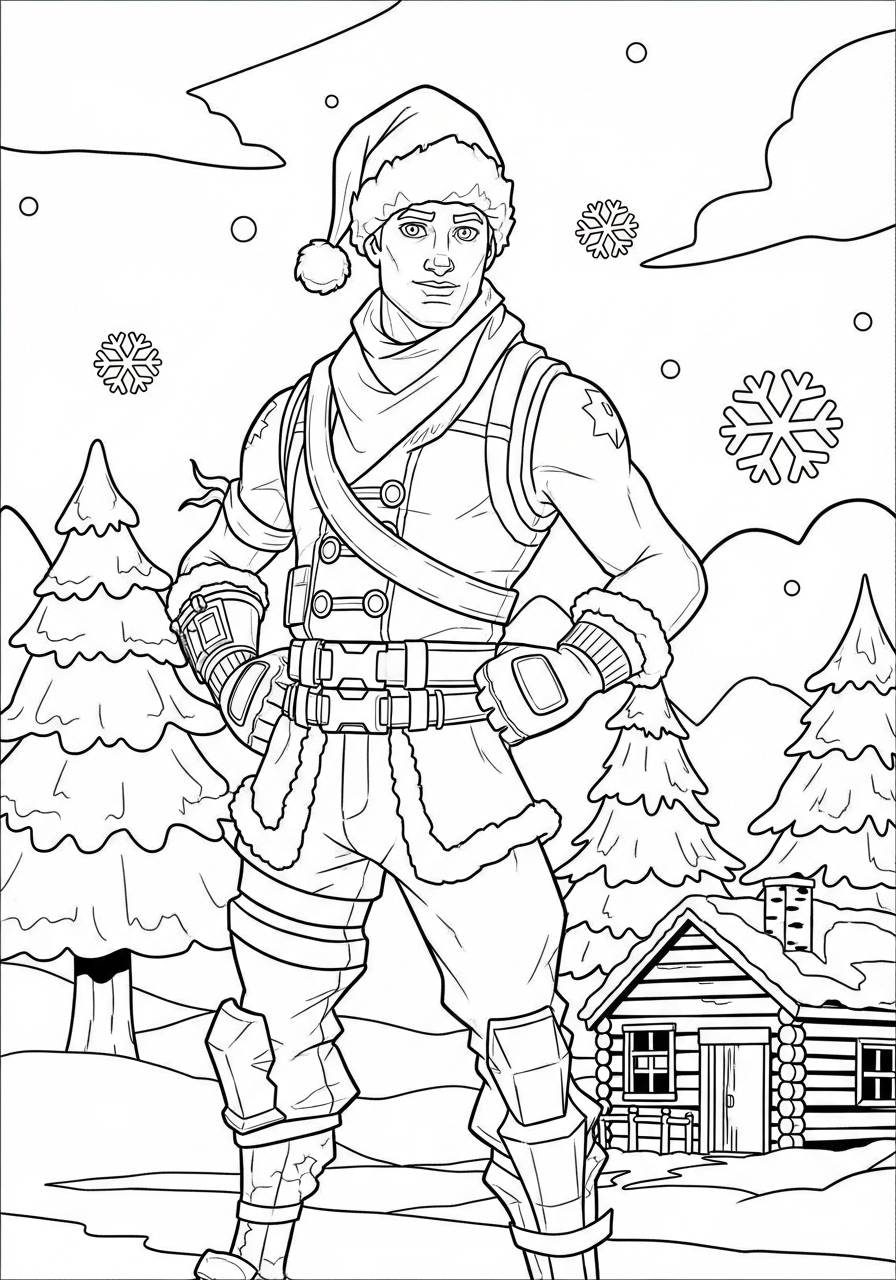 Desenho Fortnite de personagem com chapéu de Natal para colorir