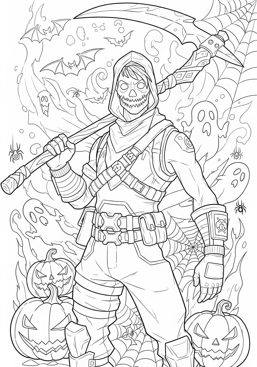 Desenho Fortnite de Personagem Fantasma segurando uma foice