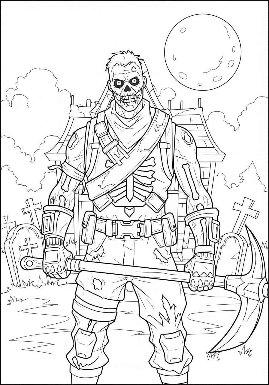 Desenho Fortnite de personagem zumbi para imprimir e colorir