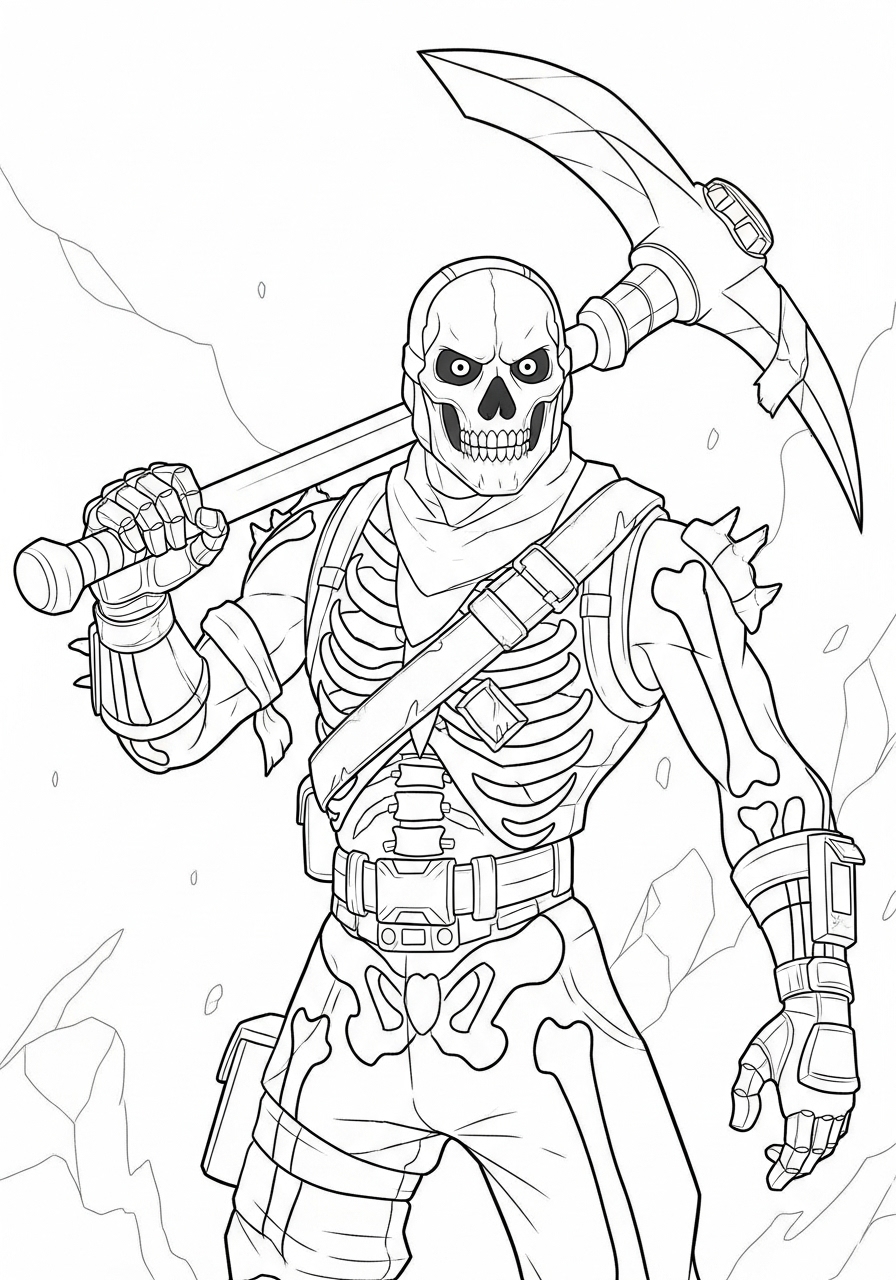 Desenho Fortnite com personagem esqueleto para imprimir e colorir