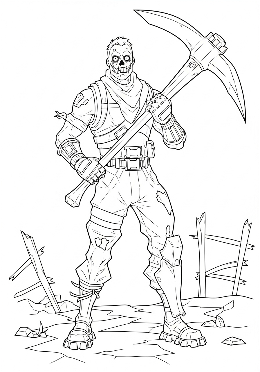 Desenho Fortnite de personagem esquelético com picareta para colorir