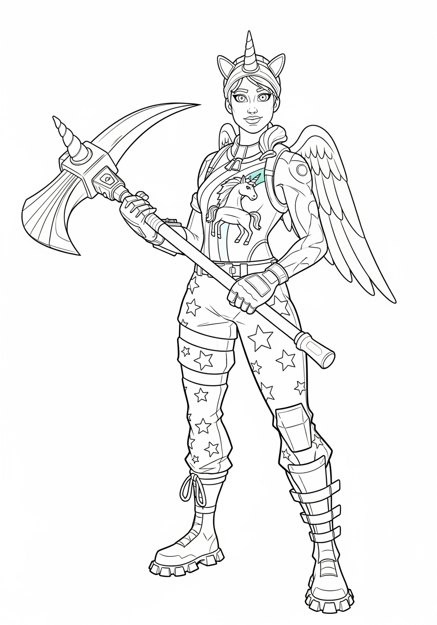 Desenho Fortnite de personagem com fantasia de unicórnio para colorir