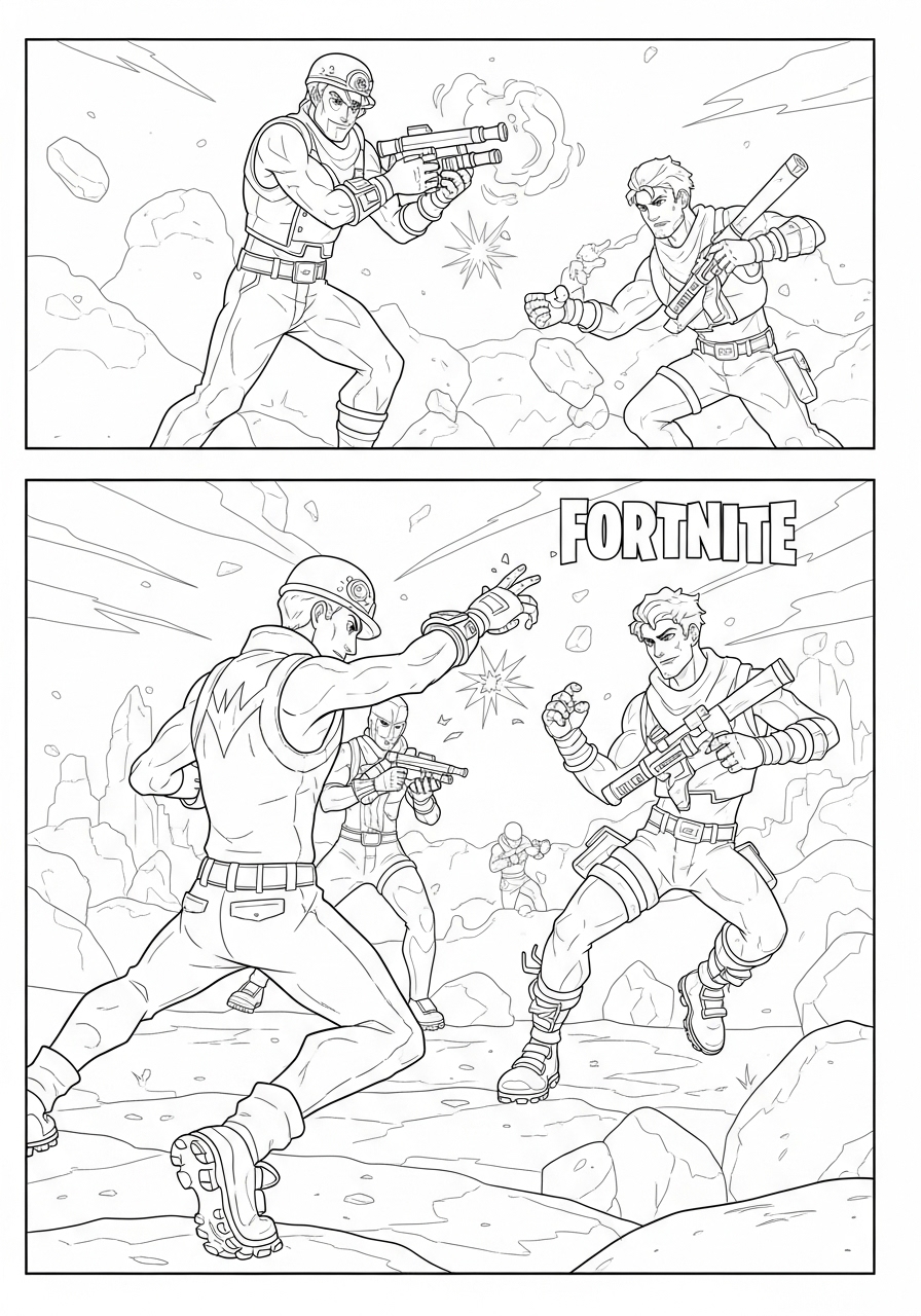 Desenho Fortnite de personagem lutando em batalha para colorir