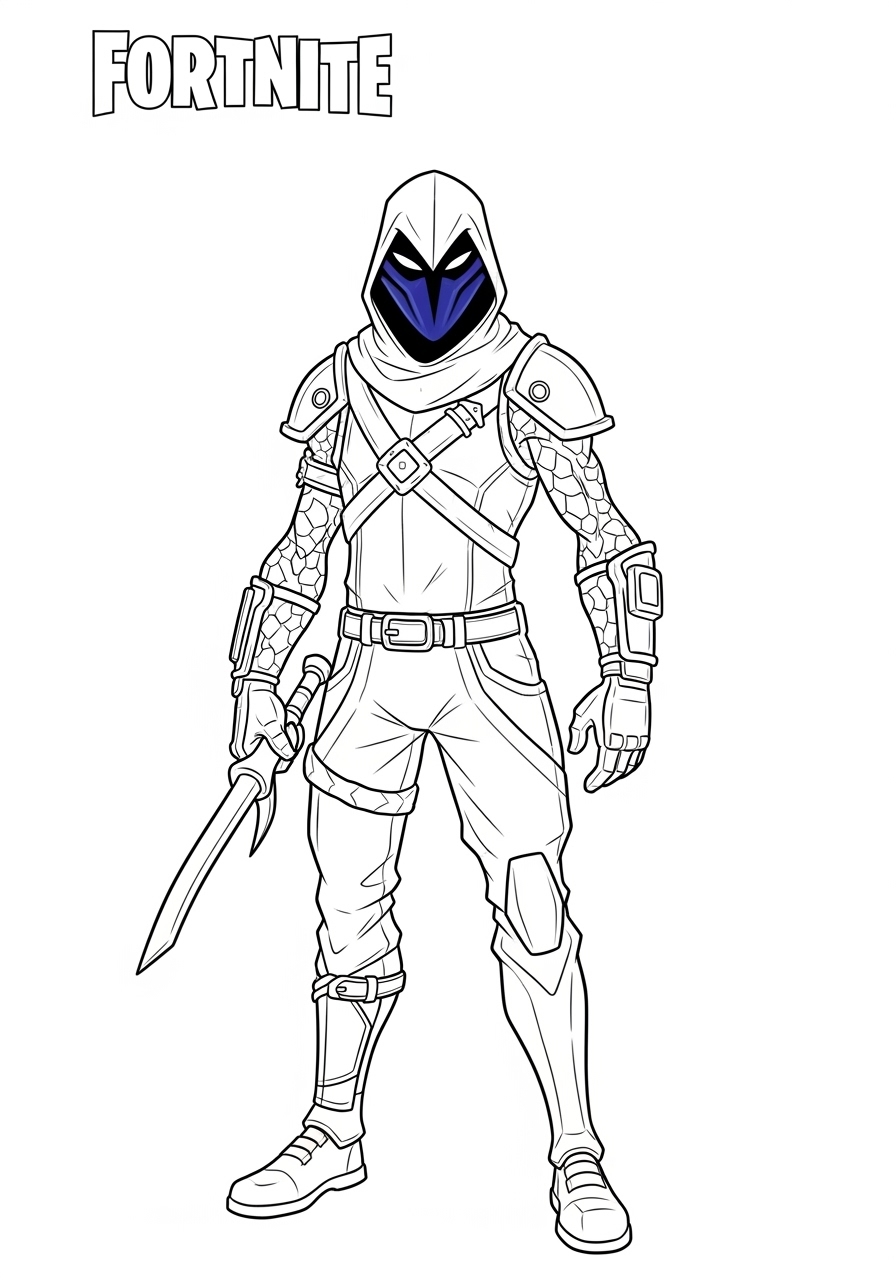 Desenho Fortnite de personagem com espada para imprimir e colorir