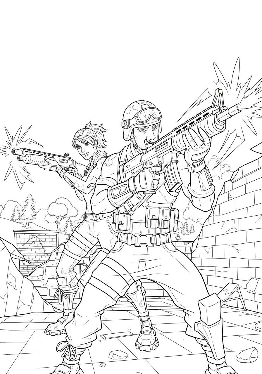 Desenho Fortnite de Personagens Armados para imprimir e colorir