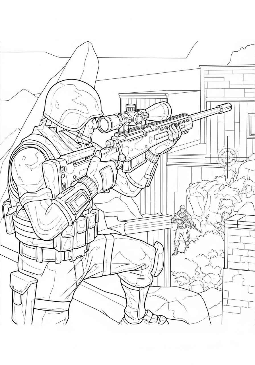 Desenho Fortnite de personagem atirador preparado para colorir