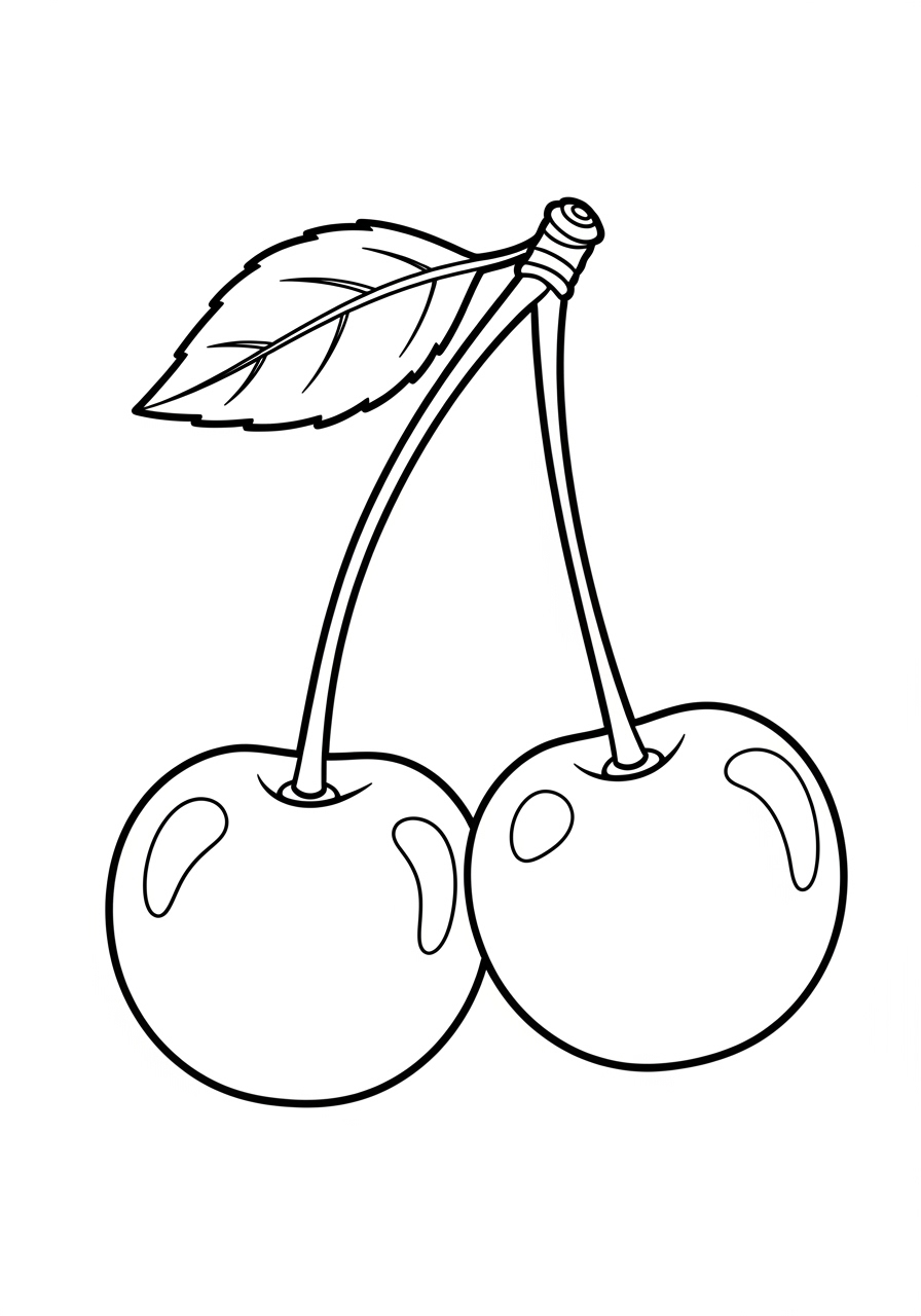 Desenho da Fruta Cereja com folhas para colorir