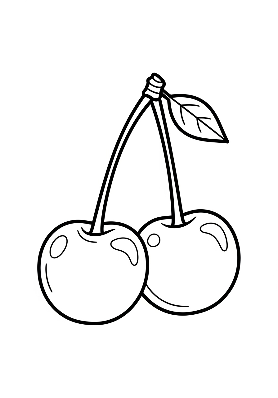 Desenho da Fruta Cereja com folhas para colorir