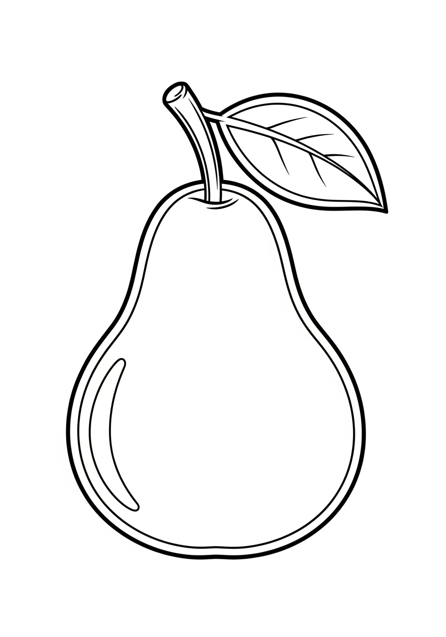 Desenho da Fruta Pera com folha para colorir