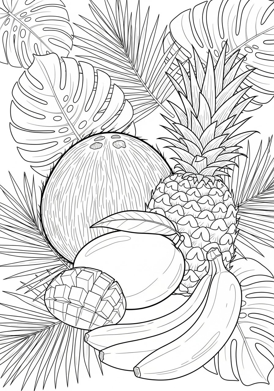 Desenho de Frutas tropicais variadas para colorir
