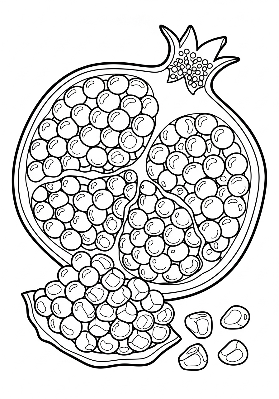 Desenho da Fruta Romã cortada para colorir