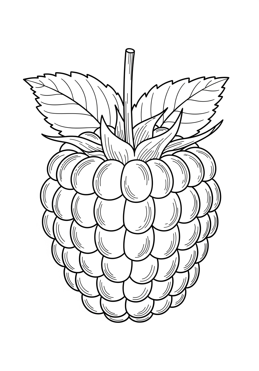 Desenho da Fruta Framboesa com folhas para colorir