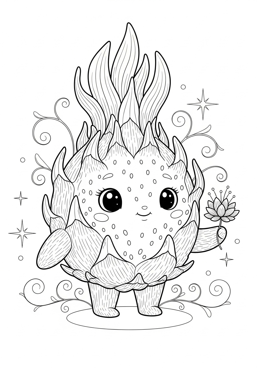 Desenho da Fruta Pitaya com personalidade para colorir