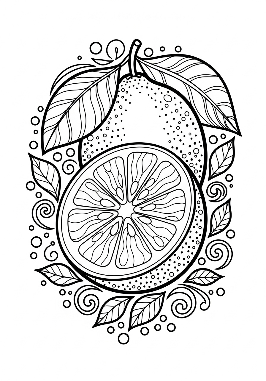 Desenho da Fruta Limão com folhas para colorir
