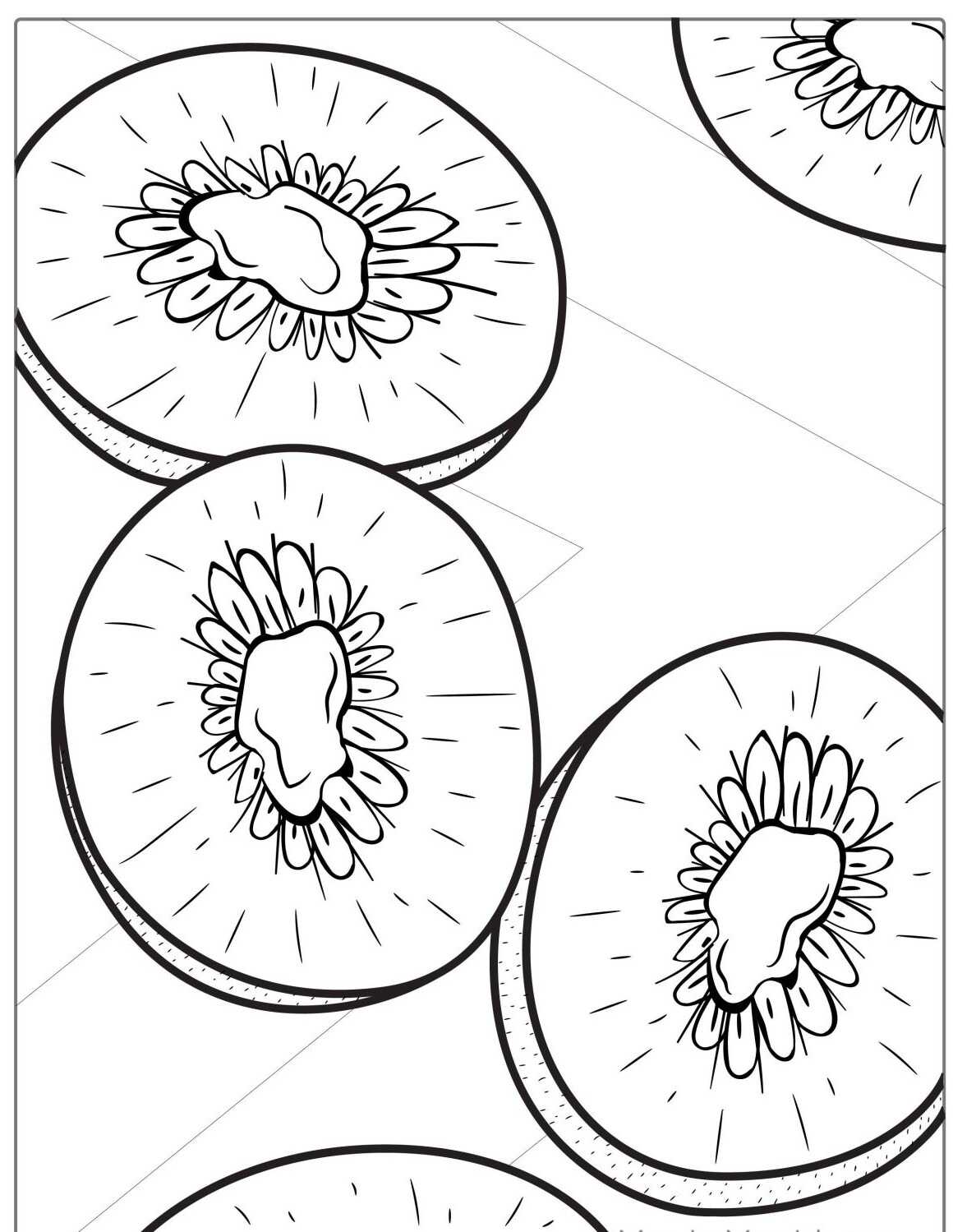 Desenho da Fruta Kiwi fatiada para colorir