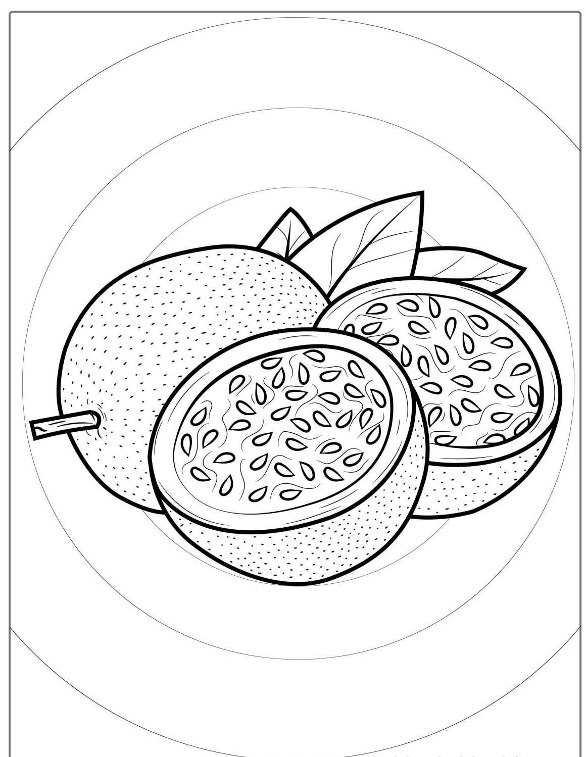 Desenho da Fruta Maracujá cortado para colorir