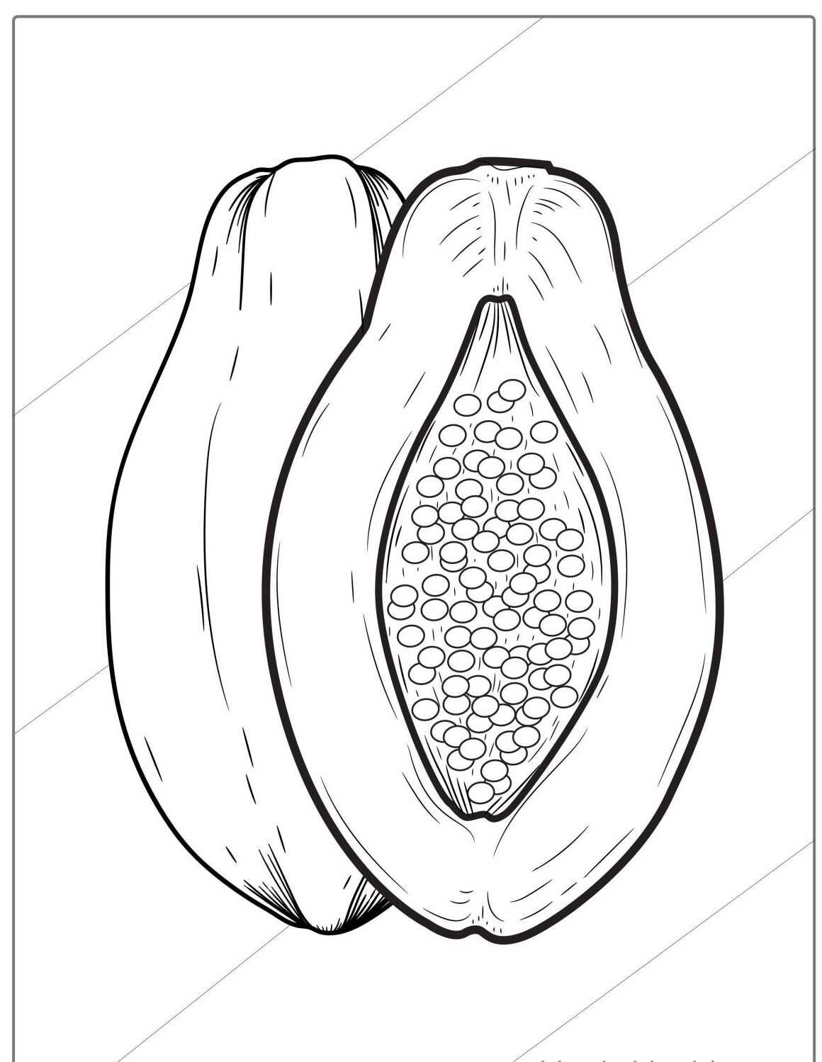 Desenho da fruta Mamão cortado ao meio para colorir