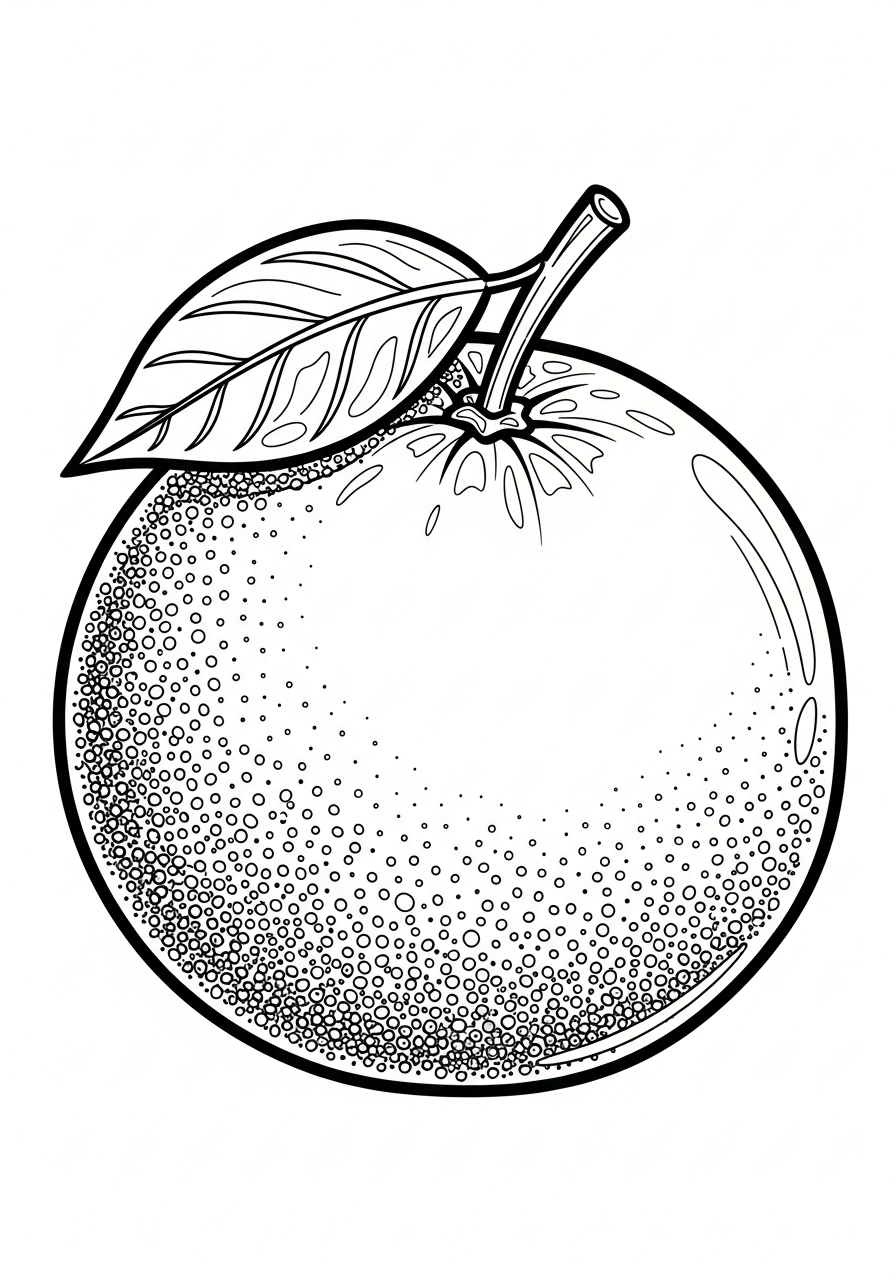 Desenho da Fruta Laranja inteira com folha para colorir