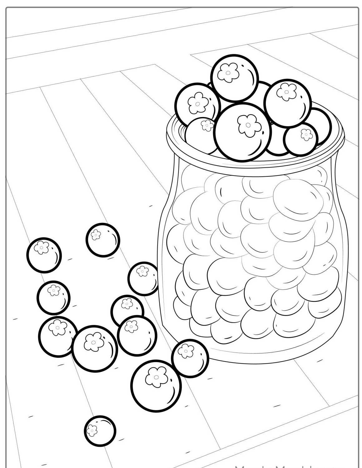 Desenho da Fruta Mirtilo em pote para colorir